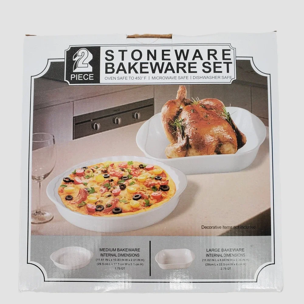 Momentum Brands 2 Piece White Stoneware Bakeware Set Oven‎ Safe 450F 78-740741